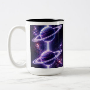 Taza Bicolor Dos planetas azules y morados 