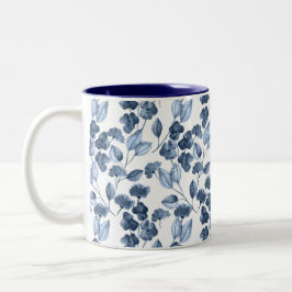 Taza Bicolor Dos tonos azules denim leafy Mug