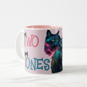 Taza Bicolor Dos tonos de amor: Vibrante pareja de gatos