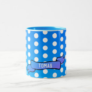 Taza Bicolor Dots Blue Personalized Ringer Combo Mug