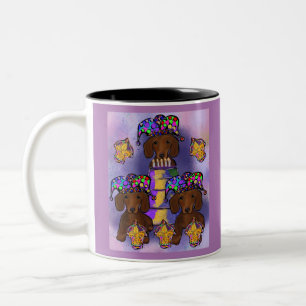 Taza Bicolor Doxie Rojo Mardi Gras