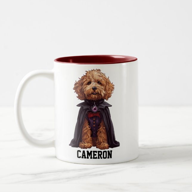 Taza Bicolor Dracula Goldendoodle personalizada (Izquierda)