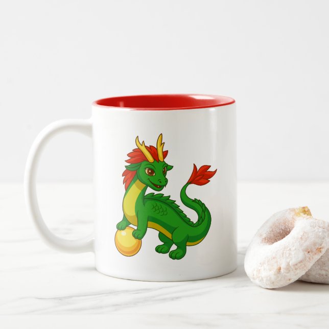 Taza Bicolor Dragón Chino Verde (Con donut)