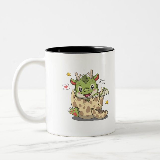 Taza Bicolor Dragón De Bebé En Huevo (Izquierda)
