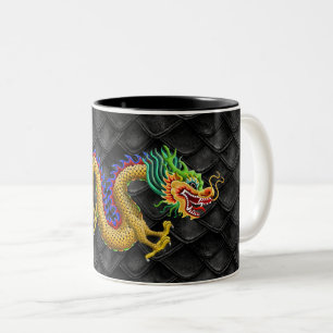 Taza Bicolor Dragón de oro en escalas oscuras