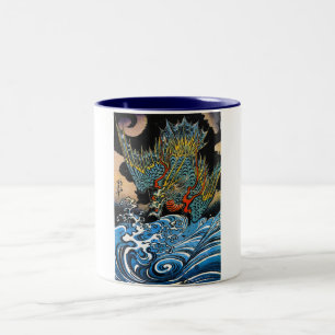 Taza Bicolor Dragón legendario antiguo japonés oriental fresc
