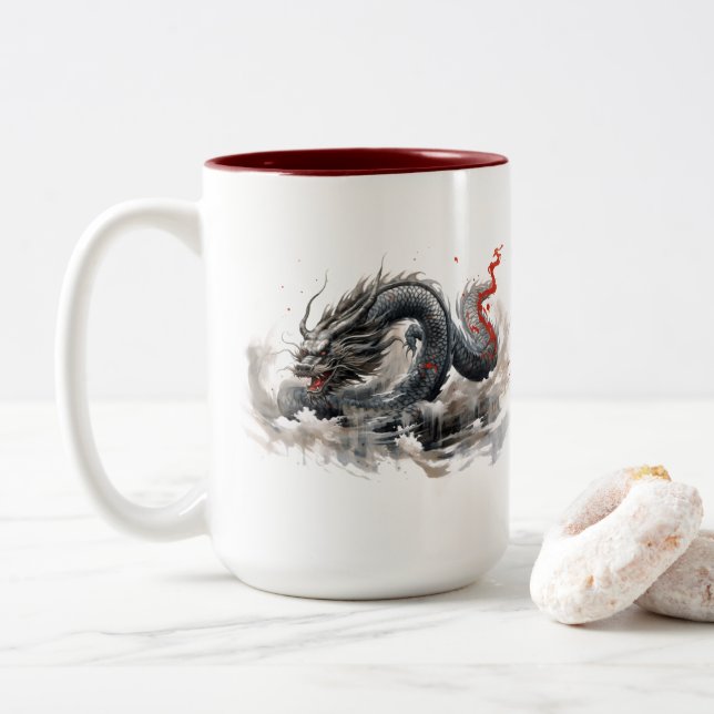 Taza Bicolor Dragón negro (Con donut)