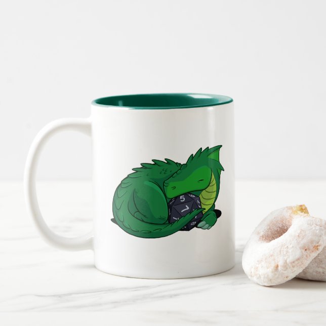 Taza Bicolor Dragón verde D20 (Con donut)