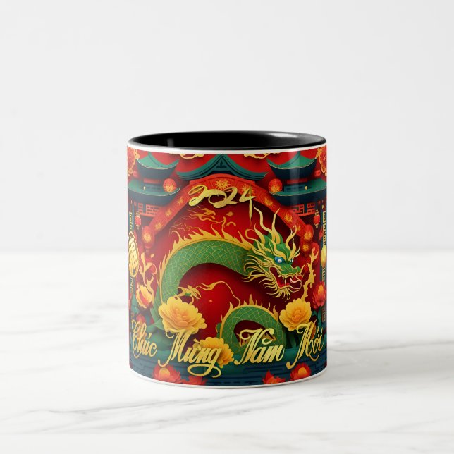 Taza Bicolor Dragón verde vietnamita Año Nuevo 2024 2TMug1 (Centro)