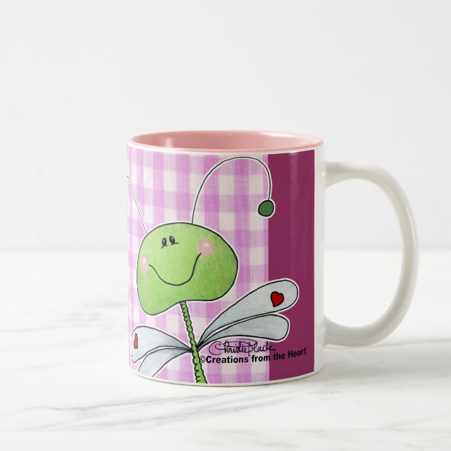 Taza Bicolor Dragon vuela en Pink Gingham (Derecha)
