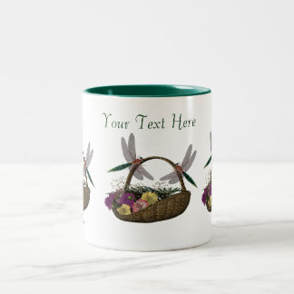 Taza Bicolor Dragonflies On Flower Basket Coffee Mug
