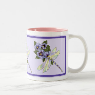 Taza Bicolor Dragonfly y Pansies