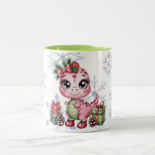 Taza Bicolor Ducha de Bebé Niña Dinosaurio Rosa de Navidad