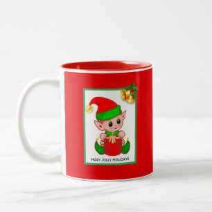 Taza Bicolor Duende de Navidad en Rojo 