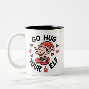 Taza Bicolor Duende divertido de Navidad – Ve a abrazar a tu du