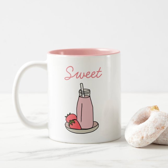 Taza Bicolor Dulce batido de fresa lindo rosa (Con donut)