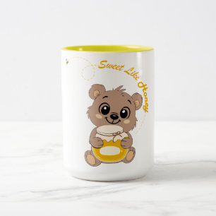 Taza Bicolor Dulce Como Miel Osito Kawaii sosteniendo Miel Ja