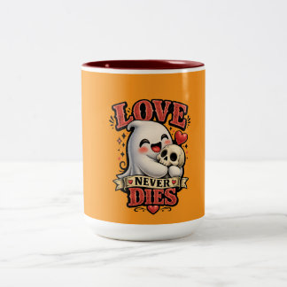 Taza Bicolor Dulce Cráneo de Fantasma Amor Nunca Muere Hallowee
