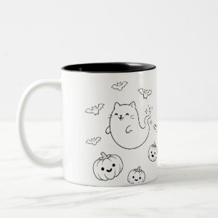 Taza Bicolor Dulce Fantasma de Halloween Gato Calabazas Murciél