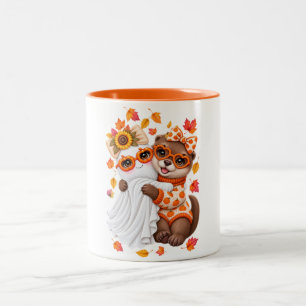 Taza Bicolor Dulce Fantasma de Nutria Halloween Otoño