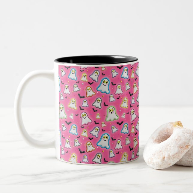 Taza Bicolor Dulce Halloween Fantasma, Murciélagos, Estrella, C (Con donut)