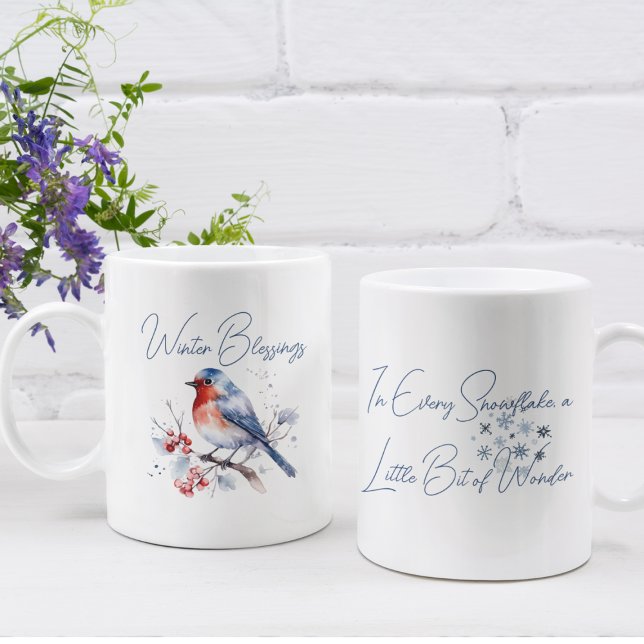 Taza Bicolor Dulce invierno Bird Snowflake Watercolor (Subido por el creador)
