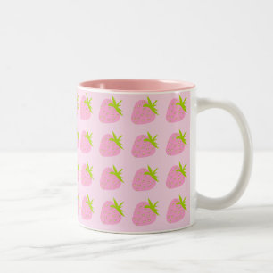 Taza Bicolor Dulce Patrón de Fresa Rosa Femenina