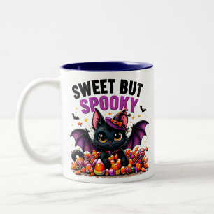 Taza Bicolor Dulce Pero Espeluznante Gatito Murciélago Negro Ha