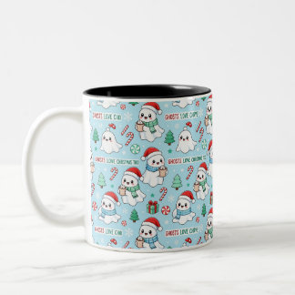 Taza Bicolor Dulces Fantasmas con Gorros de Santa Diseño de Nav