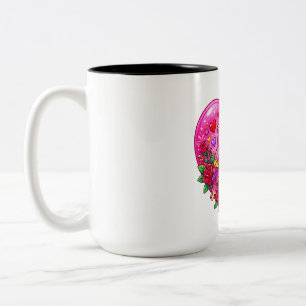 Taza Bicolor Dúo de inseparables en corazón de rosa