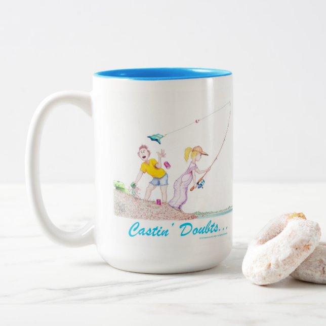 Taza Bicolor Echando Dudas  (Con donut)