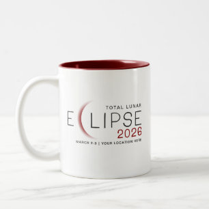 Taza Bicolor Eclipse Lunar 2026 Ubicación Personalizada Conmemo