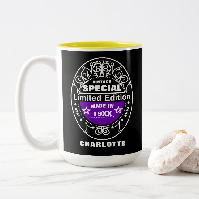 Taza Bicolor Edición Limitada Año Nacido Cumpleaños Personaliza (Con donut)