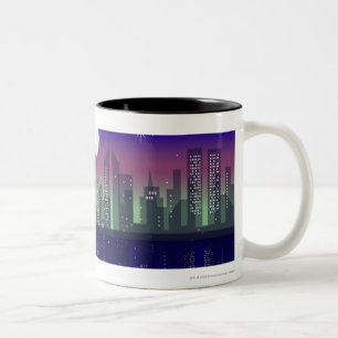 Taza Bicolor Edificios encendidos para arriba en la noche