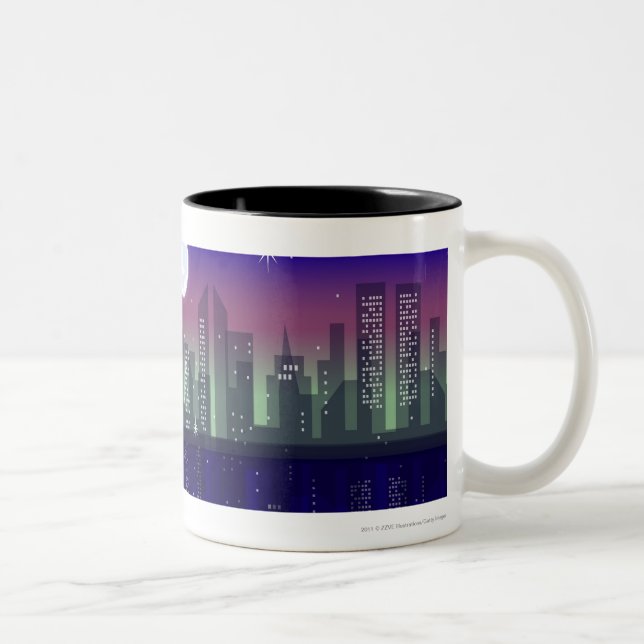 Taza Bicolor Edificios encendidos para arriba en la noche (Derecha)