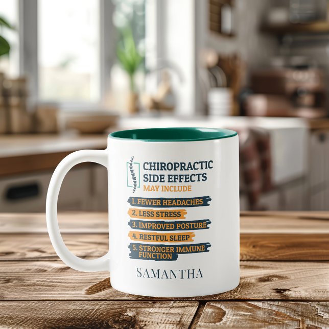 Taza Bicolor Efectos Adversos Quiroprácticos Nombre personaliza (Chiropractic Side Effects Personalized Name Two-Tone Coffee Mug)