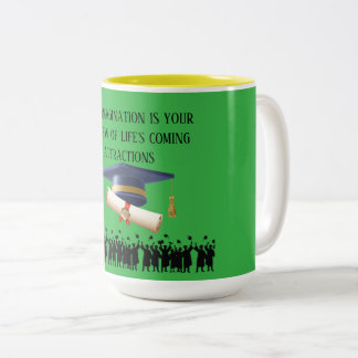 Taza Bicolor Einstein's graduation motto kelly green