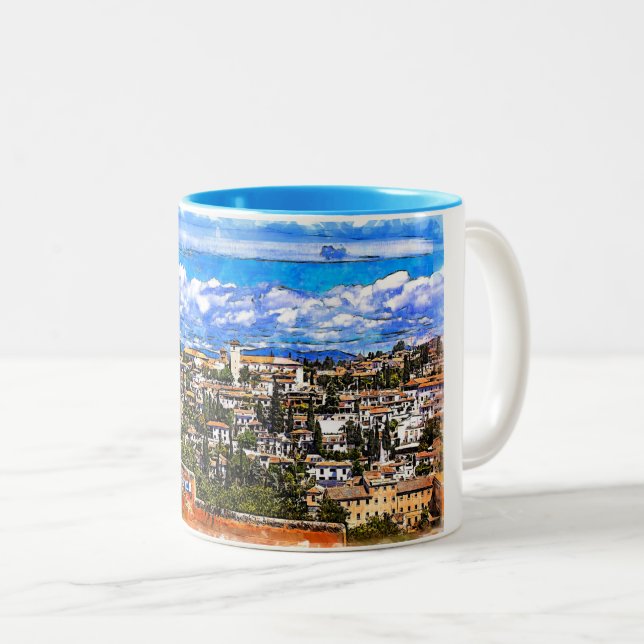 Taza Bicolor El Albayzín, Granada, Andalucía, España. (Anverso derecho)