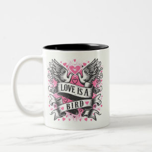 Taza Bicolor El amor de los corazones rosados es un pájaro - pa