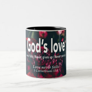 Taza Bicolor EL AMOR NUNCA FALLA   1 Cor 13:8   Personalizado