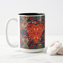 Taza Bicolor "El amor nunca falla" Corazón de Paisley Colorido