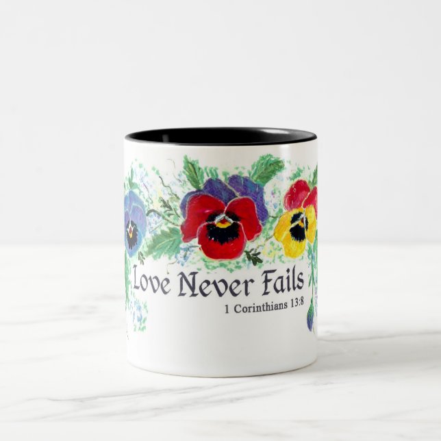 Taza Bicolor El amor nunca falla (los pensamientos) (Centro)