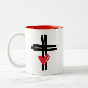 Taza Bicolor El amor y la fe el corazón cruza el Dios religioso