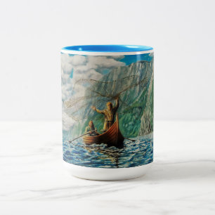 Taza Bicolor El bastidor de la red, hombres de Viking en bost