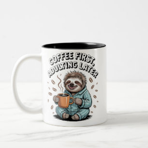 Taza Bicolor El café primero, el adulto después - Lazy Sloth
