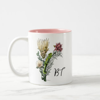 Taza Bicolor El camaleón lindo en el Bouquet floral arte botáni