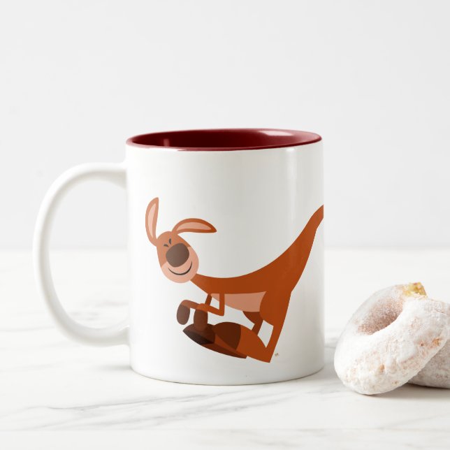 Taza Bicolor El canguro del Personalizado lindo saltando (Con donut)