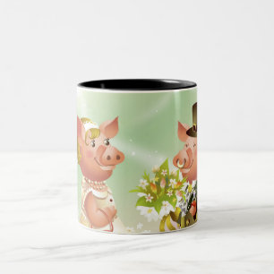 Taza Bicolor El cerdo masculino da un bouqet de flores a un
