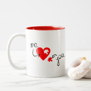 Taza Bicolor El día de San Valentín del rompecabezas del corazó