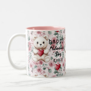 Taza Bicolor El día de San Valentín personalizado Teddy Bear y